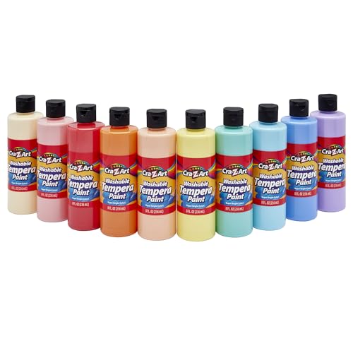 Cra-Z-Art Pastels Washable Tempera Paint For Kids Bulk Pack 10ct, Assorted Soft Pastel Colors Tempera Paint Set 8oz each bottle, Back To School Teachers Supplies - style: Soft Pastel