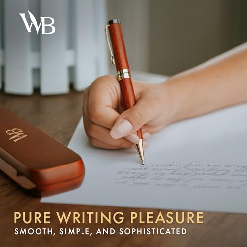 Wordsworth and Black Ballpoint Pen Set - Stunning Luxury Pen Bamboo Cherrywood Gold Finish, Refillable, Best Ball Pen for Men & Women, Black Ink Refill, Elegant, Point Pen - color: Cherry Wood