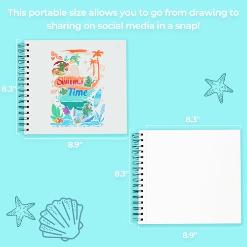 Ohuhu Double-Sided Marker Pad Art Sketchbook Bleedproof - 8.3"x8.3" Square Paper Size - 90 LB/150 GSM Smooth Drawing Paper - 60 Sheets/120 Pages, Spiral Bound Sketching Book for Alcohol Markers - size: 8.3" x 8.3"