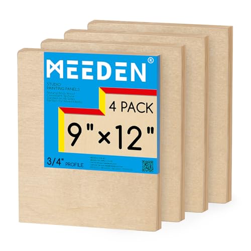 MEEDEN Unfinished Wood Canvas Board: 3/4” Deep 9x12” Wooden Canvas Panel Pack of 4 - Blank Cradled Wood Art Board for Painting - size: 9x12