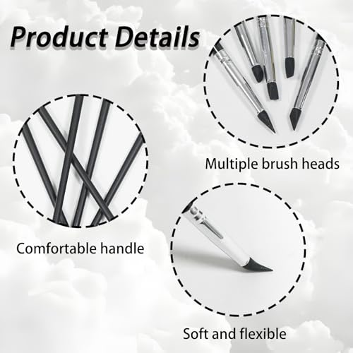10 Pcs Silicone Paint Brushes, Silicone Sculpting Tools, 5 Shapes Head Rubber Paint Pens Flexible Clay Carving Tools for Pottery Handicraft Nail Art Artwork - color: 10 Pcs