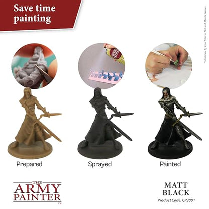 The Army Painter, Base Primer Matt Black, 400 mL Acrylic Spray Primer, Spray Paint Basecoat for Miniature Priming, Tabletop Roleplaying, Boardgames, and Wargames modelling - color: Matt Black