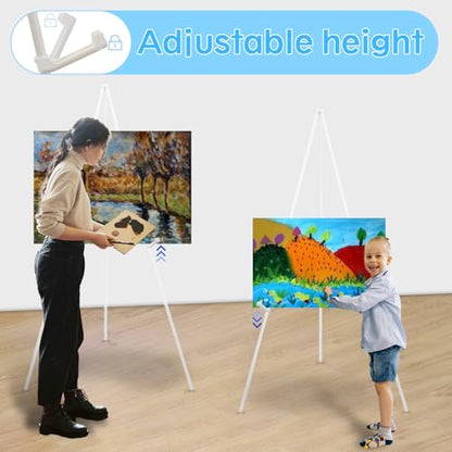 3 Pack White Easel Stand for Wedding Sign & Poster, 63" Portable Metal Painting Easels Stand Adjustable Folding Easel for Art Crafts Show,Arts,Birthday - style: White