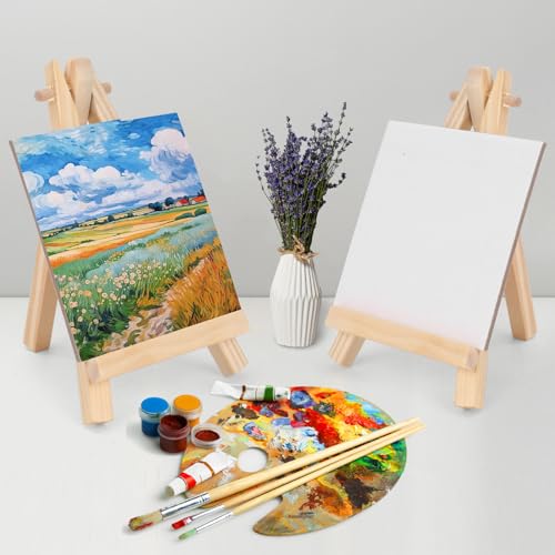 6 Pcs 5 Inch Canvases with 6 Pcs 7.5 Inch Easel Sets, Easel Stand and Painting Canvases for Painting, Crafts, Photos etc. - style: 7.5 inch (pack of 6) easel and 5 inch (pack of 6) canvases.