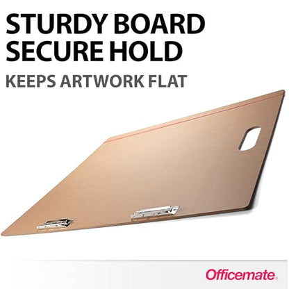 Officemate Artist Sketch Board with Handle, Portable Drawing Board, Tempered Hardboard Surface with Dual Clips & Rubber Band, Art Board for Studio, Classroom & Field Use, 23″ x 26″ (83099) - size: Large