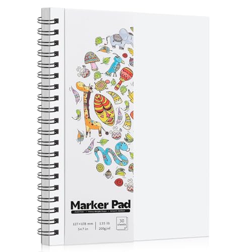 135lb/200gsm Marker Paper Pad, 5×7in Double Sided Bleedproof Marker Sketchbook, 30 Sheets Art Paper Sketch Pad, Smooth Painting Coloring Alcohol Marker Paper for DIY, Drawing, Ideal Gift - size: 5×7 Inch (1 Pack)