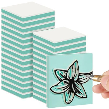 Frienda 24 Pcs 2" X 2" Rubber Carving Blocks Linoleum Blocks for Printmaking, Stamp Making, DIY Crafting, Scrapbook, Painting, Soft and Easy to Carve (White Green) - color: White Green