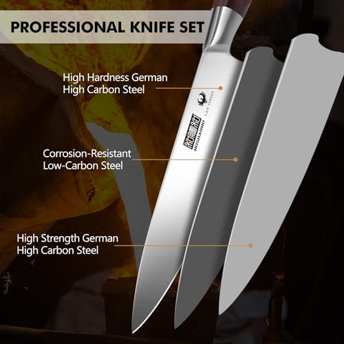 HOSHANHO 7-Piece Knife Set with Block - High-Carbon Stainless Steel Kitchen Knife, Ultra Sharp Professional Chef Knives with Sharpener - size: 7 Pieces Knife Set