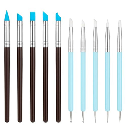 Amrules 10Pcs Clay Sculpting Tools, Practical Dual-End Rubber Pens and Dotting Tools Kit for Adults, Rock Painting, Nail Art, Carving, Drawing, Art Modeling, Shaping, Pottery Craft, Silicone Brushes - color: Blue-Silicone-10Pcs