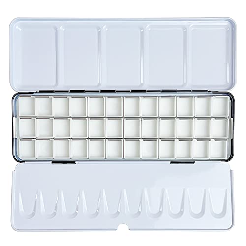 FCLUB Empty Watercolor Palette Paint Case - Medium Tin with 36 Half Pans | Metal Watercolor Palette, Plastic Empty Watercolor Half Pans, Folding Paint Tray with Lid, Paint Refills, Watercolor Storage - style: Tin with 36Pcs Half Pans