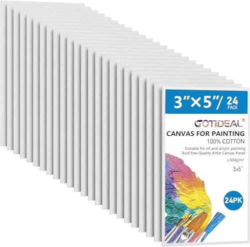 GOTIDEAL Canvases for Painting, 3x5 inch of 24, Professional Primed White Blank Flat Canvas Panels- 100% Cotton Artist Canvas Boards for Acrylics Painting, Oil Watercolor Tempera - size: 3"x5"