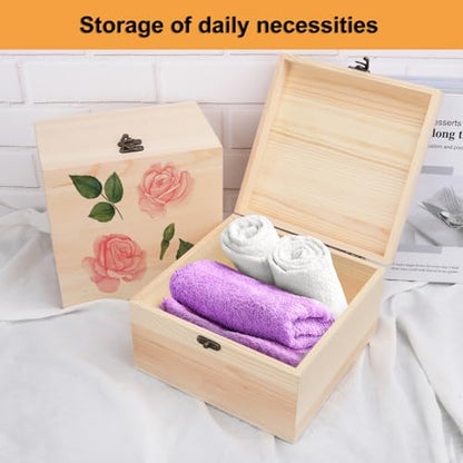 GNIEMCKIN 4 Pack Wooden Box, Unfinished Unpainted Wood Boxes for Crafts, DIY Projects, and Jewelry Storage (7.9x7.9x3.15 inch) - size: 4 Pack (7.9x7.9x3.15 inch)