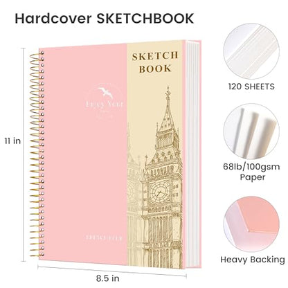 FLYING EAGLE Hardcover Sketchbook for Drawing 8.5 x 11 Spiral Sketch Book for Adults Women Kids with 100gsm 68lb 120 Sheets Premium Paper Sketch Pad for Drawing Books Notebook Art Supplies, Pink - color: Pink