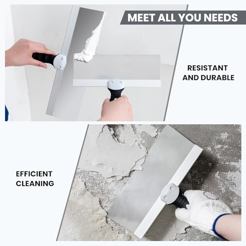 Mister Rui 14" Drywall Taping Knife, Stainless Steel Paint Scraper, Drywall Skimming Blade, Plastering Spatula Tools, Ergonomic Handle for Joint Taping