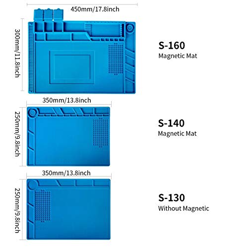 Kaisi S-130 Insulation Silicone Soldering Mat Repair Mat, Heat Resistant Silicone Work Mats 932°F with Scale Ruler and Screw Position for Soldering, CellPhone Electronics Repair, Size: 13.8 x 9.8 inch