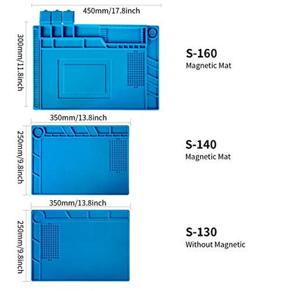 Kaisi S-130 Insulation Silicone Soldering Mat Repair Mat, Heat Resistant Silicone Work Mats 932°F with Scale Ruler and Screw Position for Soldering, CellPhone Electronics Repair, Size: 13.8 x 9.8 inch