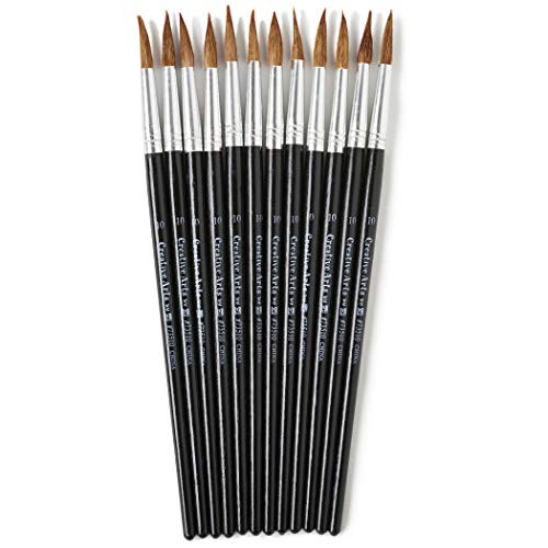 Charles Leonard Water Color Paint Brushes with Round Pointed Tip, # 10, 0.93 Inch, Camel Hair, Black Handle, 12-Pack (73510) - size: # 10 - 0.93 Inch, style: Camel Hair