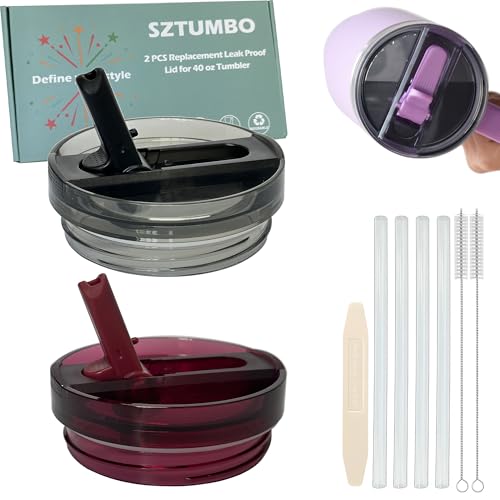 2 Pcs Detachable Flip Straw Lid for Stanley 40oz Quencher ProTour,100% Leak-proof Lid for Stanely 40oz Cup,Spill Proof and Splash Resistant Tumbler Cover(Black and Pomegranate) - color: Black and Pomegranate