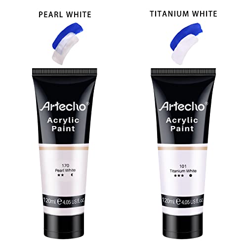 Artecho White Acrylic Paint, Titanium White Paint (120ml / 4.05oz) Tubes, Art Craft Paints for Canvas Painting, Rock, Stone, Wood, Fabric, Art Supplies - color: Titanium White, style: Art