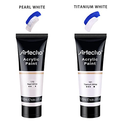 Artecho White Acrylic Paint, Titanium White Paint (120ml / 4.05oz) Tubes, Art Craft Paints for Canvas Painting, Rock, Stone, Wood, Fabric, Art Supplies - color: Titanium White, style: Art