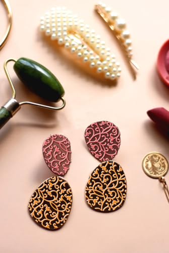 Swirls Polymer Clay Texture Mat for Earrings Jewelry Making, Filigree Flowers Clay Texture Sheets for Polymer Clay Projects Floral Stamps for Clay Earrings Tools