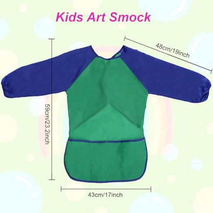 2 Pack Kids Art Smock Waterproof with Long Sleeve and 3 Roomy Pockets Artist Children Aprons for Toddlers Age 3-8 Painting Crafts（Green+Rose Red） - color: 2 Pack Green+rose Red