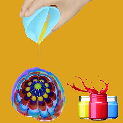 6Pcs/Set Flower Pour Cups Silicone Split Cup for Paint Pouring Acrylic Pouring Flower Strainers Fluid Art Pour DIY Resin Molds for Making Painting Tools Drawing Accessories (Blue) - color: Blue