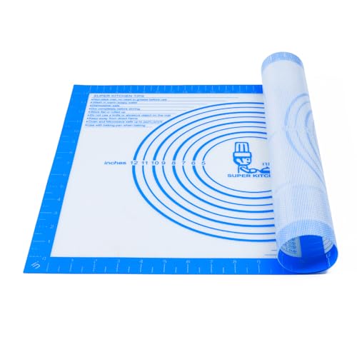 Nonstick Silicone Pastry Baking Mat Large with Measurements 16''By 20'' for Silicone Baking Mat, Counter, Dough Rolling/Pie Crust Pad By Folksy Super Kitchen (16×20, Blue) - color: Blue, size: 20"L x 16"W