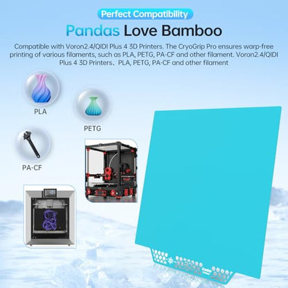 BIGTREETECH BIQU CryoGrip Pro Glacier for Voron 300/Qidi Plus 4 3D Printers 300x300MM Build Plate High Adhesion Heated Bed Cover Upgrade Removable & Easy Clean Spring Steel Sheet - style: Glacier(Voron 300/Qidi Plus 4)