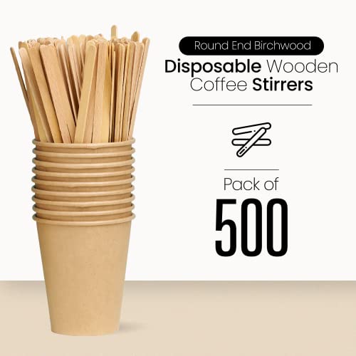 Coffee Stirrers Disposable Wooden Coffee Stir Sticks - Round-End Birchwood 5.5 Inches Large Wooden Stir Sticks - Pack of 500 Wood Stir Sticks, Coffee Sticks, Stirrers - style: 5.5 Inches - Pack of 500