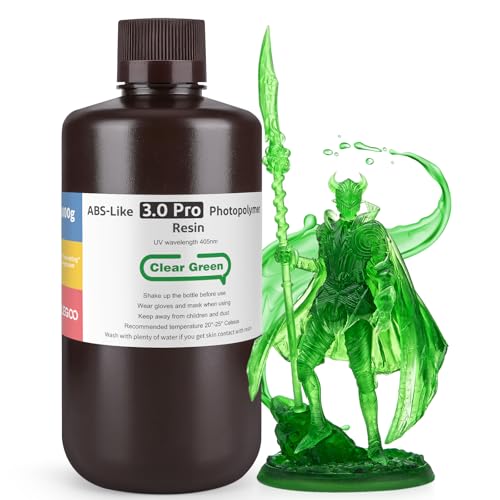 ELEGOO ABS-Like Resin 3.0 Pro, Higher Scratch-Resistance 3D Printing Photopolymer Resin, 405nm UV Resin for MSLA/DLP/LCD Printers Fast Curing High Precision Non-Brittle, Clear Green 1000g - color: Clear Green, size: M-1000g