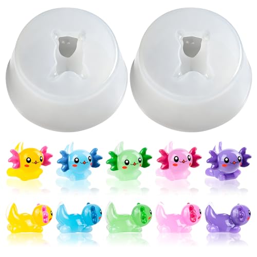 Mini Cute Axolot Figurines Silicone Mold, 2 Pcs Micro Dollhouse Animal Epoxy Casting Mold with Realistic Shapes for DIY Resin Art Fairy Garden Miniatures Landscape Crafts Decor - color: 2 Pcs Axolot White