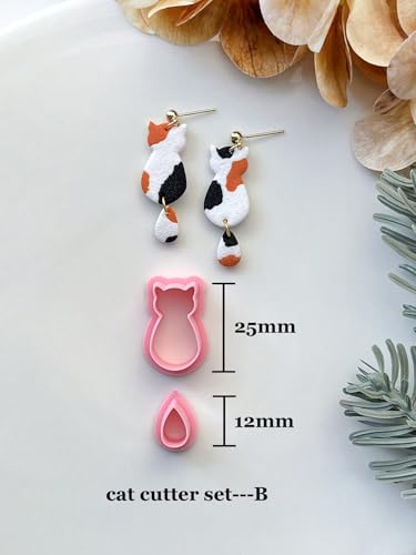 Cute Cat Shaped Clay Earring Cutters Set, Assorted Designs (Calico Cat, Floral Cat), Professional Clay Molds for Handmade Pet Lover Crafts