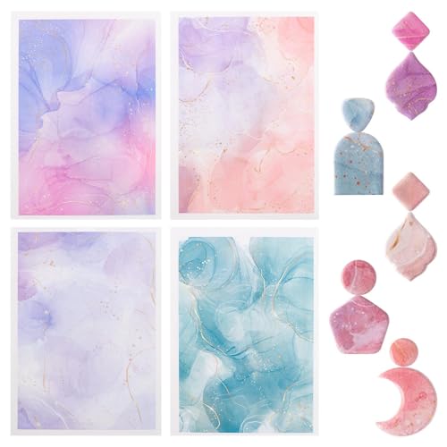Clay Transfer Paper, 4Pcs Ink Gilded Texture Patterns Polymer Clay Transfer Sheets with Auxiliary Tools for Fantastic Jewelry Making - color: Gilding