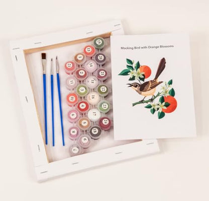 CraftLab Painting Kit - Paint by Numbers for Adults, Acrylic, Canvas, Brushes, Mockingbird & Orange Blossoms - color: Mockingbird & Orange Blossoms