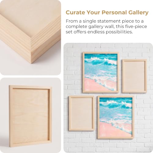 12x16 Inch Wood Panel Boards, 5 Pack Unfinished Wood Frames for Crafts, Wooden Painting Boards with 2 Fine Detail Brushes for Acrylic, Oil Painting and DIY Art Projects