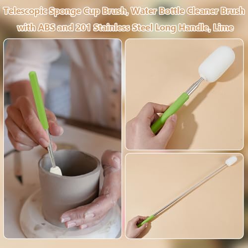 UNICRAFTALE Telescoping Sponge Stick for Pottery with 3Pcs Detachable Sponge Head Adjustable Sponge Rods with Green Handle for Water Removal from Tall or Narrow Pottery Extends Up to 39 Inches Long