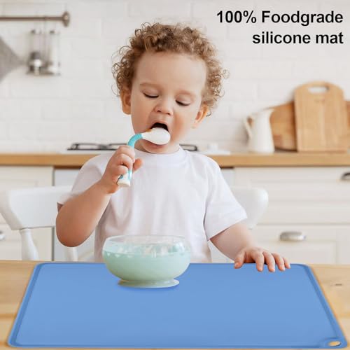 Standard Silicone Table Placemat-Food Grade Kids Dinner Placemat Reusable Countertop Mats Dough Pad with Raised Edges Blue Silicone Mat Heat Resistant for Air Fryer (1Pack 23.6'' x 15.7'') - color: Dark Blue, size: 23.6"L x 15.7"W