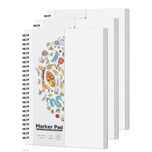 3 Pack Marker Paper Pad, 5.5×8.5in Double Sided Bleedproof Sketch Pad, 135lb/200gsm Art Spiral Sketchbook, Smooth Painting Coloring Alcohol Marker Paper for DIY, Ideal Gifts - size: 5.5×8.5 Inch (3 Pack)