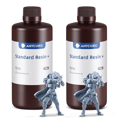 ANYCUBIC Upgraded Standard 3D Printer Resin, 405nm SLA Fast UV-Curing Resin, High Precision & Rapid Photopolymer for 8K Capable LCD/DLP/SLA 3D Printing (Grey+Grey, 2kg) - color: Grey, size: 2kg