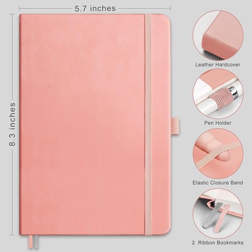 AHGXG Dotted Journal Notebook, 160 Numbered Pages, A5 Medium Size (5.7'' x 8.3''), 120 GSM Thick Paper, Leather Hardcover, for Journaling, Planning, Tracking (Pink) - color: Pink, style: Dotted