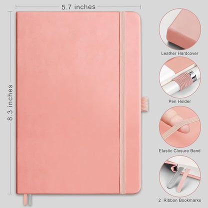 AHGXG Dotted Journal Notebook, 160 Numbered Pages, A5 Medium Size (5.7'' x 8.3''), 120 GSM Thick Paper, Leather Hardcover, for Journaling, Planning, Tracking (Pink) - color: Pink, style: Dotted
