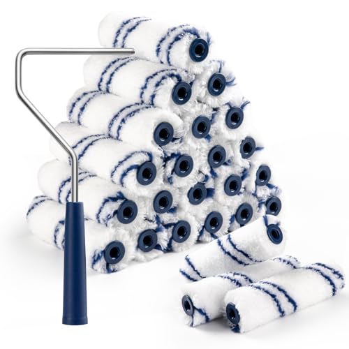 24 Pack 4 Inch Microfiber Paint Roller, Small Paint Roller Covers with 1Pcs Anti Rust Metal Roller Frames, Mini Paint Rollers for House Painting, Wall Painting Tool - size: 4 Inch Paint Roller Kit, 24 Pack