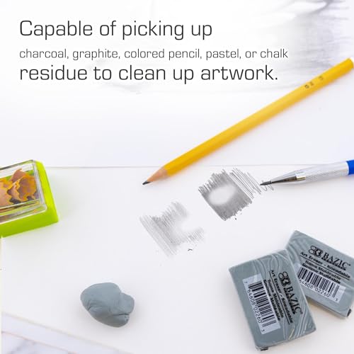 BAZIC Products Kneaded Art Eraser, Moldable, for Drawing & Charcoal | Soft gray kneaded art eraser; molds in your hand to lift pencil; pastel without crumbs; artists - size: 1-Pack