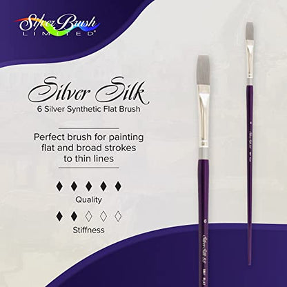 Silver Brush Limited 8801-6 Silver Silk 88 Flat Paintbrush for Acrylic, Watercolor, Gouache, Inks, & Dyes, Size 6, Long Handle - size: Size - 6
