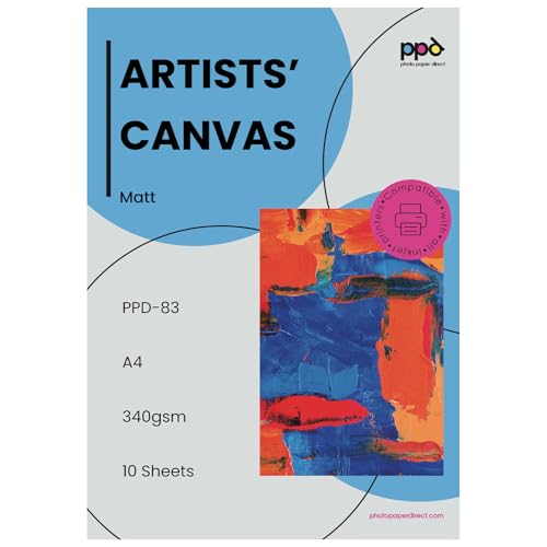 PPD Printable Fabric Sheets, Canvas Paper for Inkjet Printer, 8.5x11" Photo Fabric Printer Sheets, Print on 100% Real Cotton, Matte Finish, No Watermark, 340 gsm 125 lbs (10 Sheets) - size: 10 Sheets (LTR 8.5 x 11"), style: Canvas
