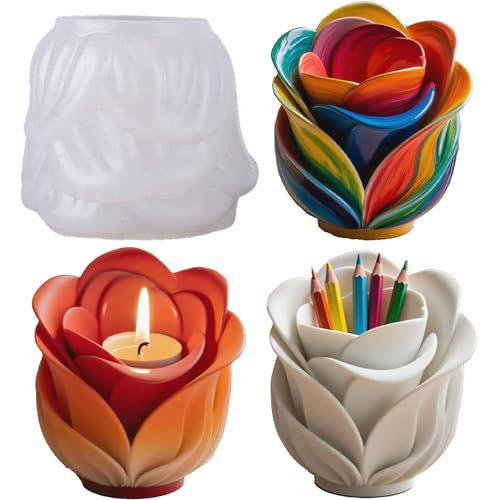 1Pc Rose Flower Silicone Mold 3D Elegant Floral Epoxy Resin Mold for Succulent Planters, Romantic Candle Holders, Pen Cups DIY Hand-Painted Craft Home Decor Housewarming Gifts Art Crafts - color: Rose Resin Mold