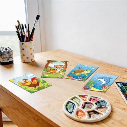 Anseal 12 Packs Pre Drawn Canvas to Paint, 5" X 7" Cute Animals Pre Printed Canvas for Painting, Pre Stretched Canvas Outline Painting Boards for Party Favor - style: Animals