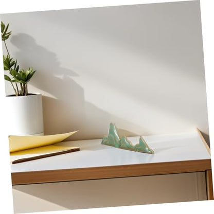 Ceramic Calligraphy Brush Holder with Mountain Shape and Nonskid Base, Green Paint Brush Drying Rack for Painting and Everyday Writing, Artistic Nature-inspired Pen Rest Stand