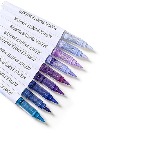 Acrylic Paint Markers, 9 Colors Acrylic Paint Pens Water Based and Soft Brush Tip for Wood Glass Eggs Rock Painting Canvas Stone Fabric DIY Crafts Art Supplies (Purple2) - color: Purple2